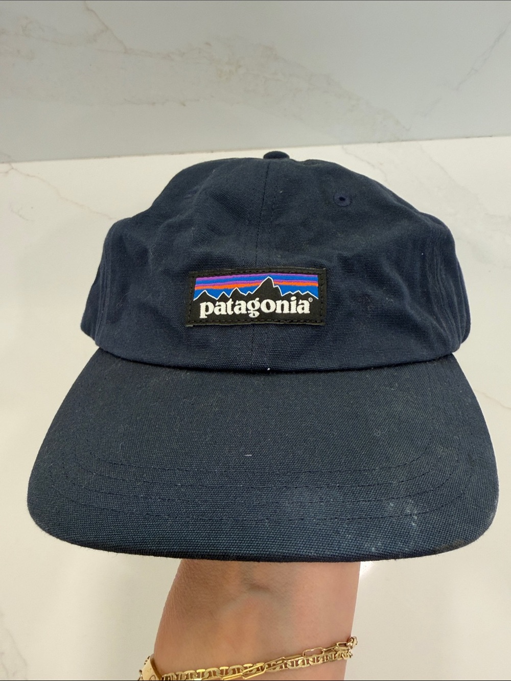 Patagonia Navy Canvas Strapback Hat Cap P-6 Logo One Size